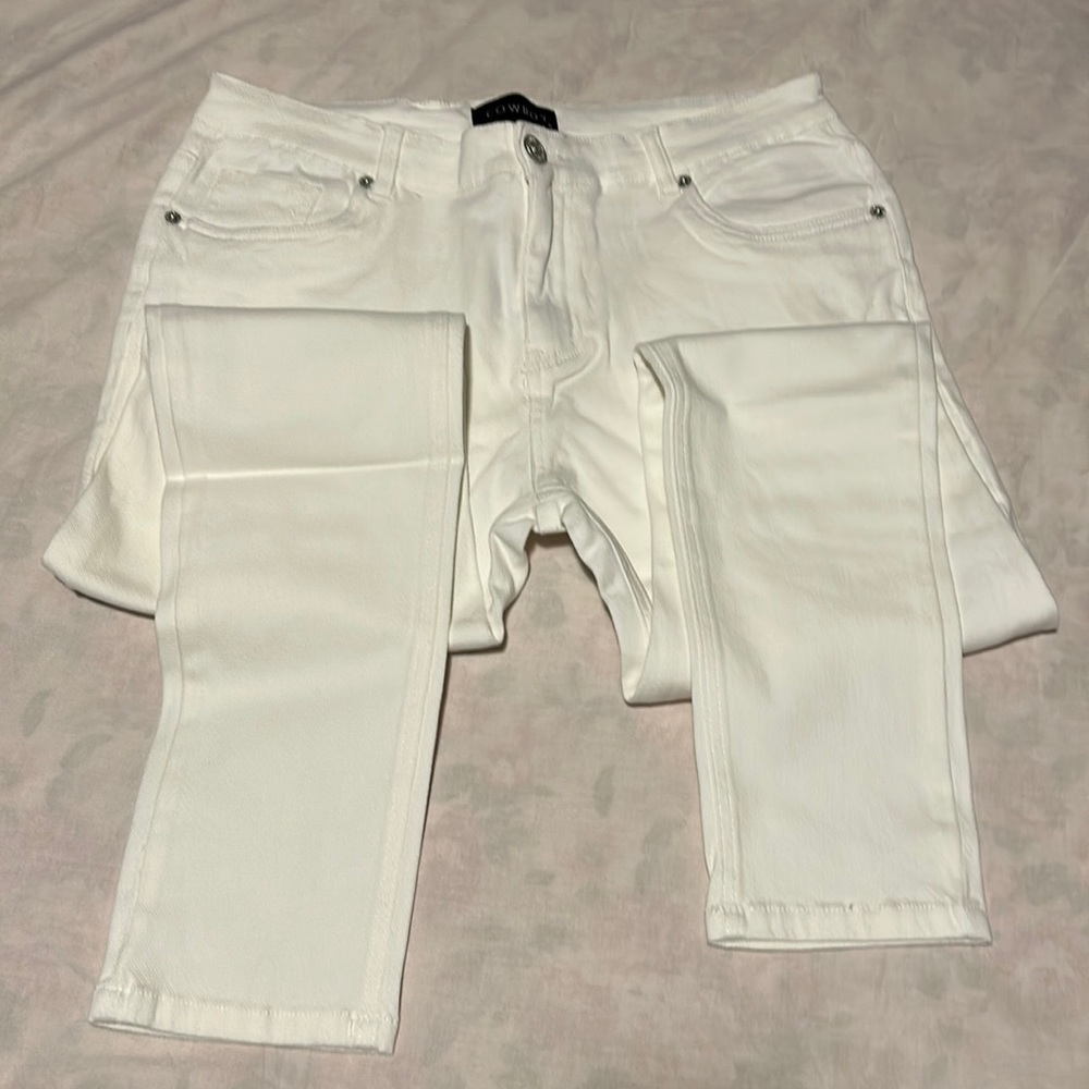 Cowboy Men Plain White Skinny Jeans Stretchy